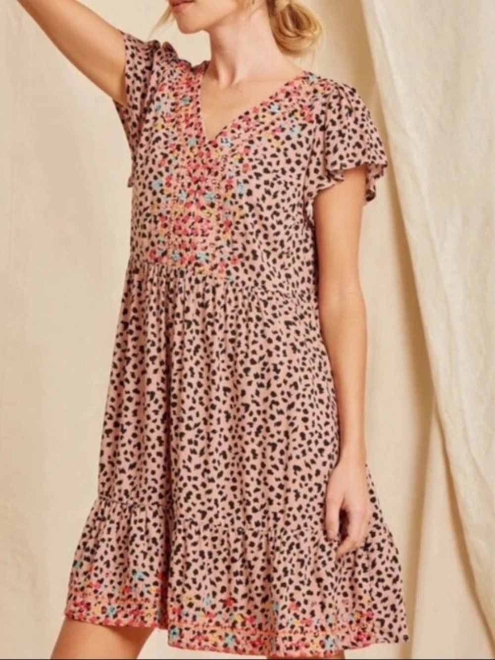 Savanna Jane cheetah print embroidered mini dress